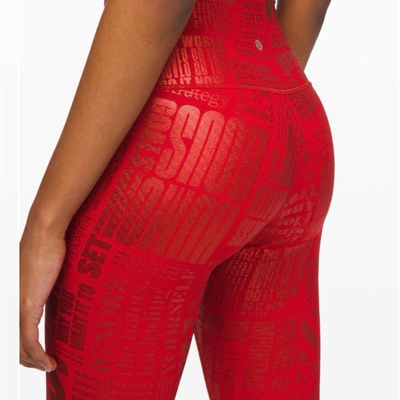 lululemon athletica Pants - lululemon WUNDER manifesto print - High-Rise Leggings in Red foil Allover Print